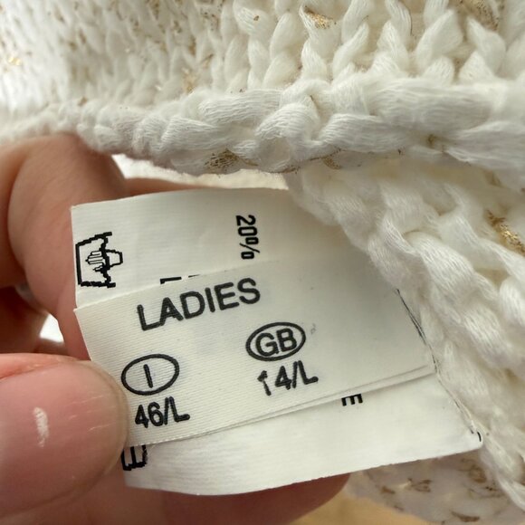 Fabiana Filippi White Gold Cotton Linen Blend Sweater Quiet Luxury XL - Picture 10 of 11